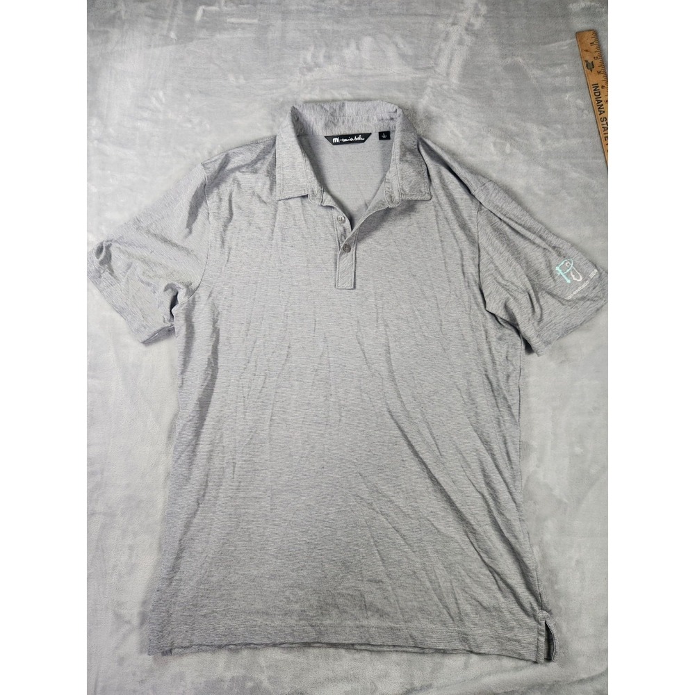 Travis Mathew Polo Shirt Mens L‎ Large Graphite Pima Cotton Blend Striped Golf